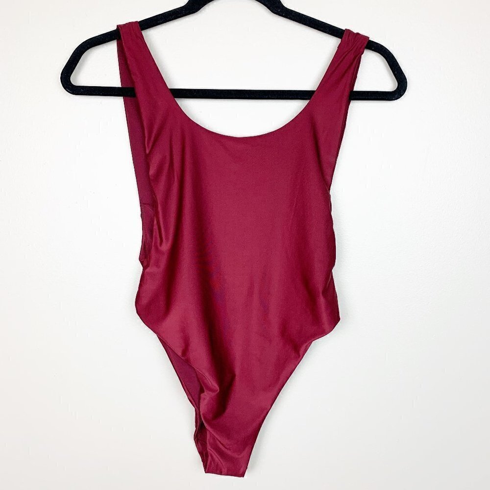 Aerie One Piece Swimsuit Burgundy Deep V Back - Size Small Petite